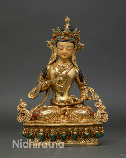 Vajrasattva statue front view handmade Nepal copper 24K gold fire gilded purification deity