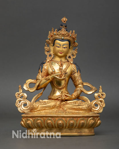 Vajrasattva statue front view handmade Nepal copper 24K gold gilded purification deity