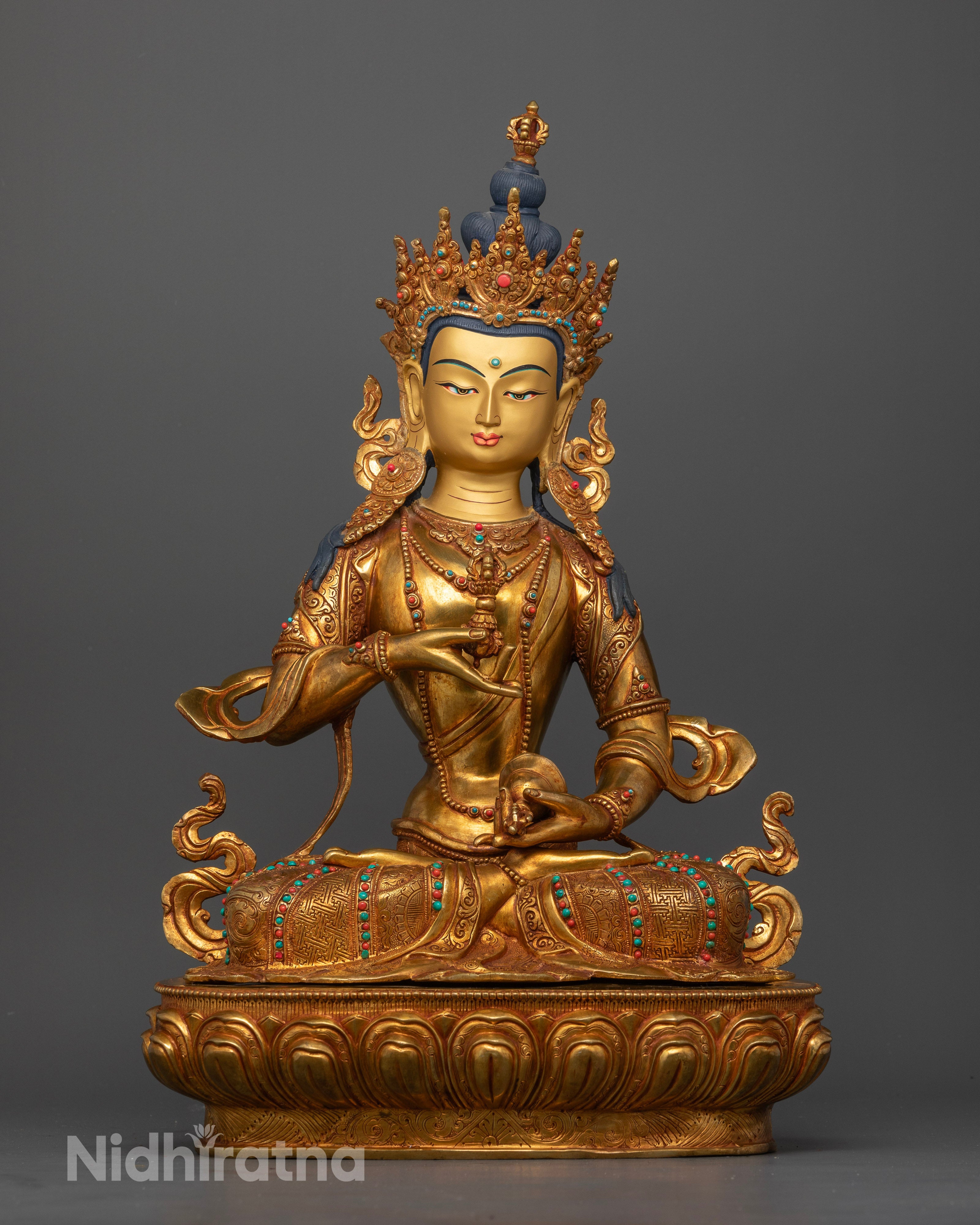 Vajrasattva Statue front view with 24K gold fire gilded copper and gold painted face