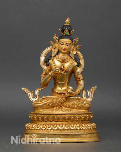 vajrasattva statue handcrafted in nepal with 24k fire gold gilding and copper body
