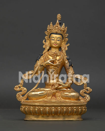 Vajrasattva Statue handmade copper sculpture from Patan Nepal with 24K gold fire gilding.