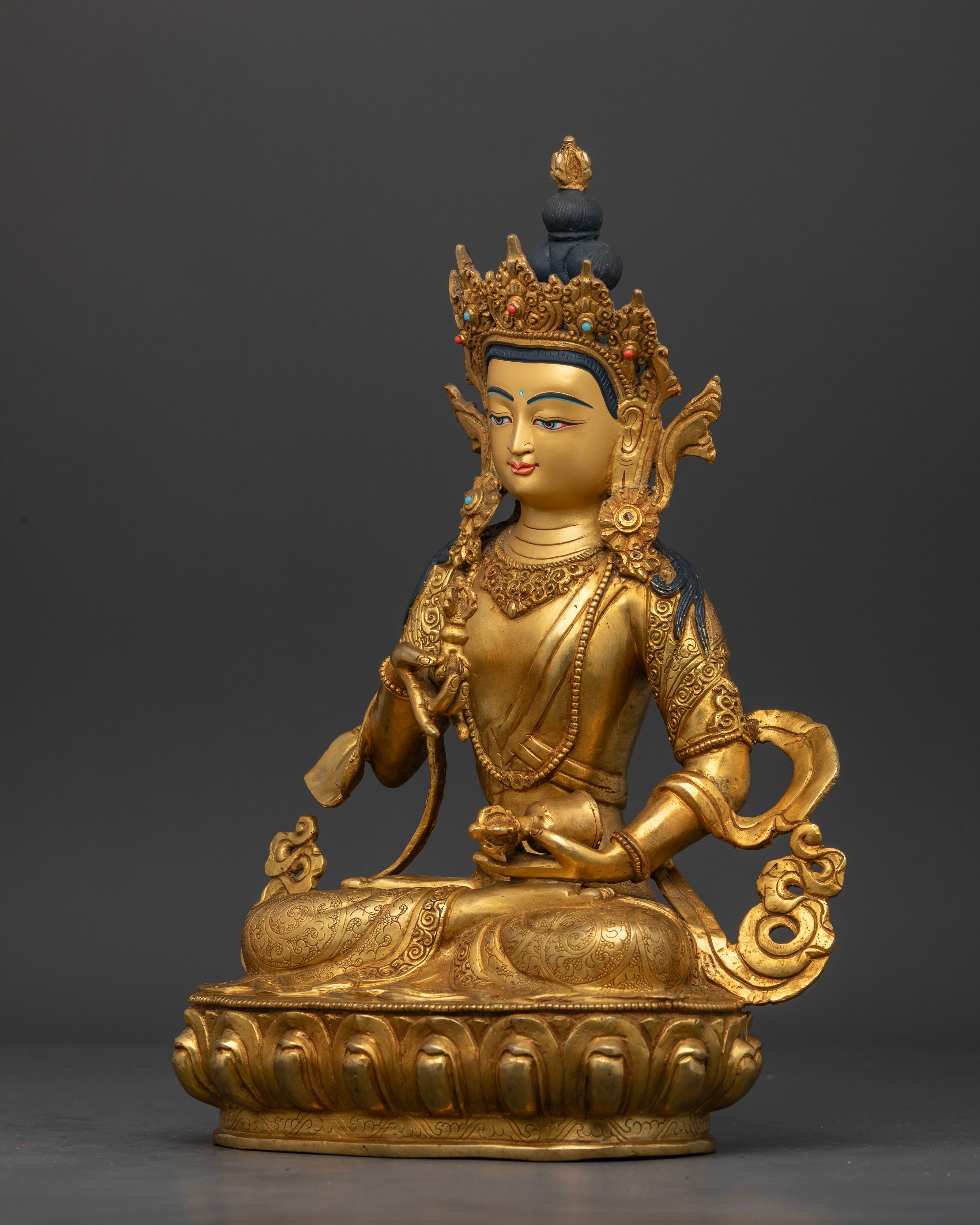 vajrasattva statue left view side gold gilded copper deity statue nepal