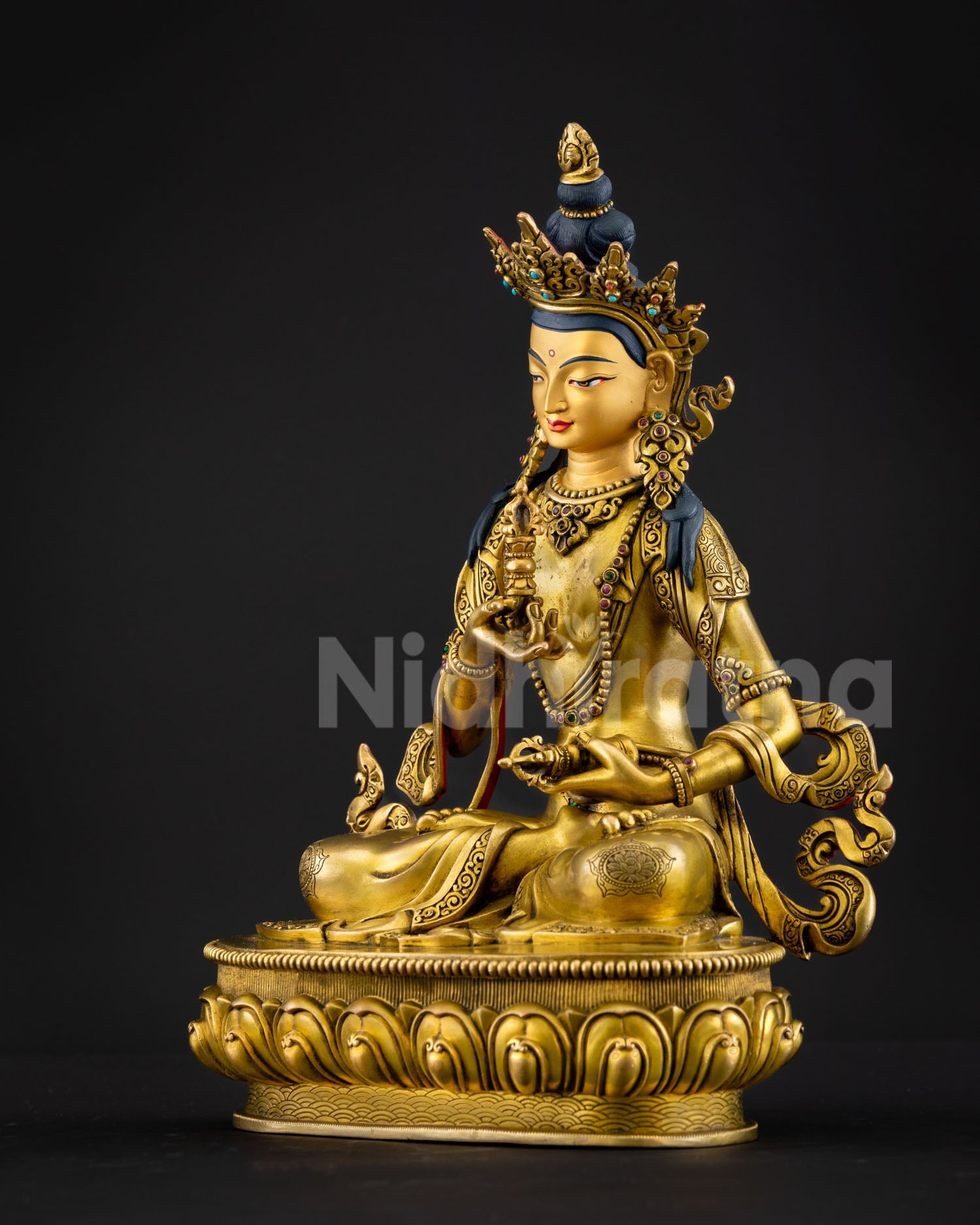 Vajrasattva Statue Left View Side Nepalese Buddhist Art Copper Gold Gilded Sculpture