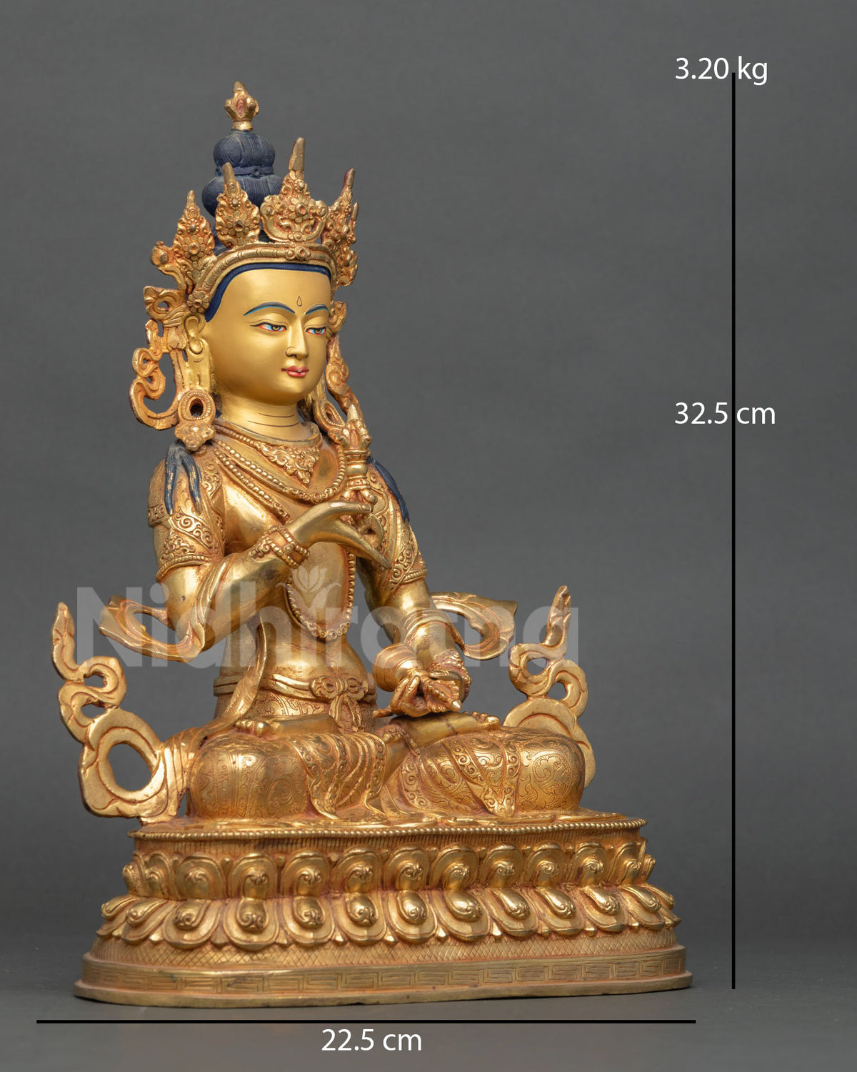 Vajrasattva Statue on Double Lotus Pedestal Holding Vajra and Bell.