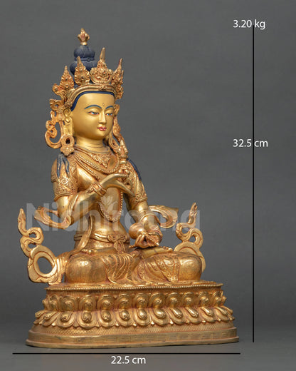 Vajrasattva Statue on Double Lotus Pedestal Holding Vajra and Bell.