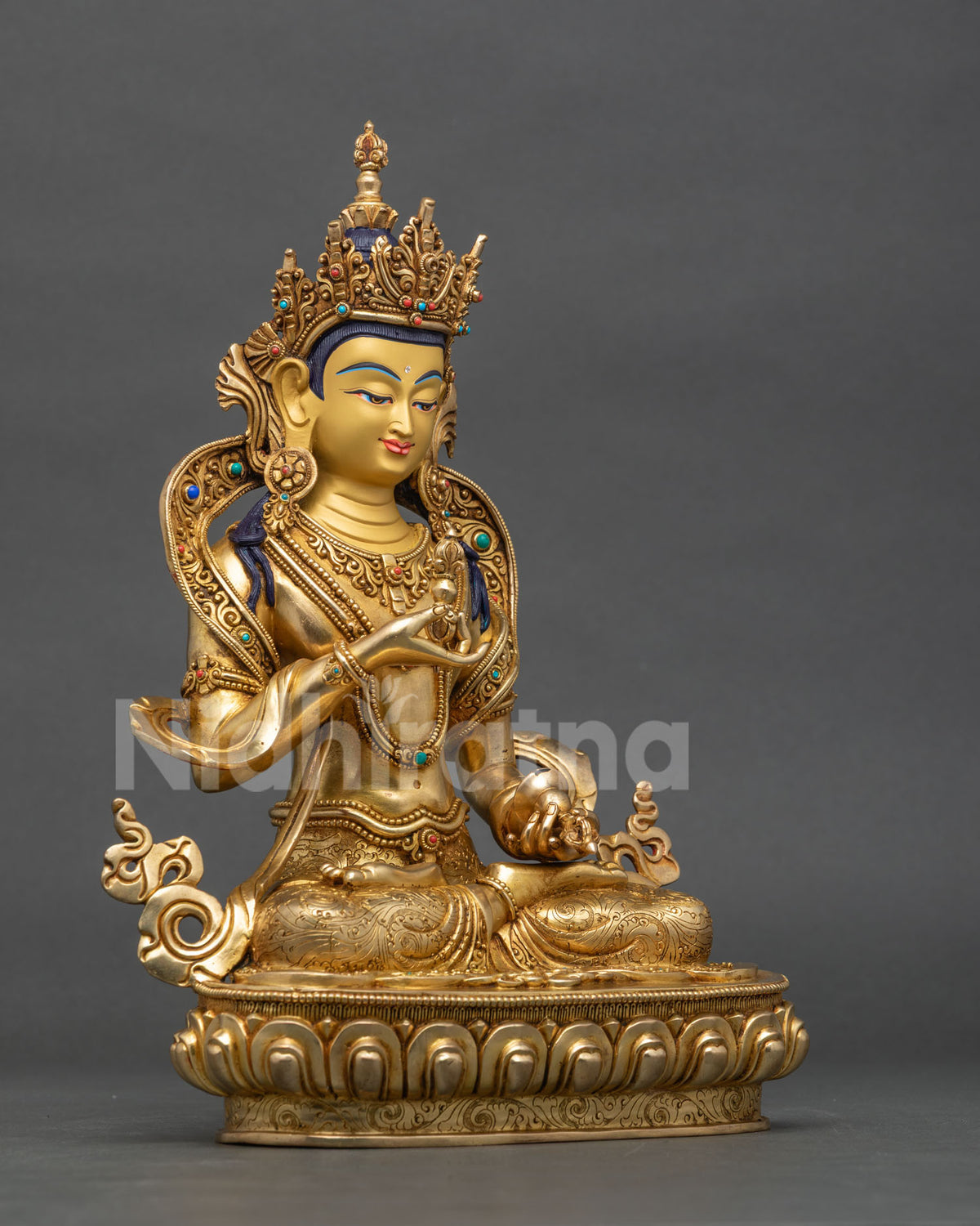 Vajrasattva statue right side view, Newari handcrafted Buddhist sculpture