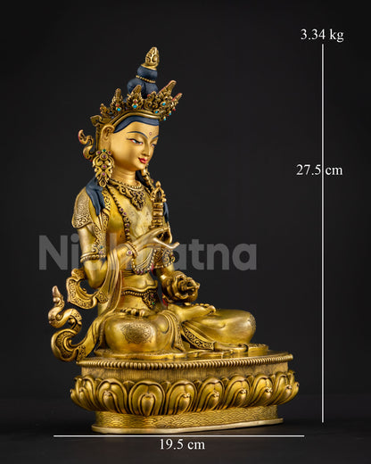 Vajrasattva Statue Right View Side Nepal Copper Gold Gilded Vajra And Ghanta Detail