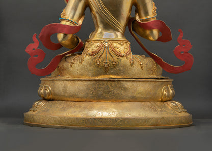 Vajrasattva statue side angle red flame scarves gold copper Himalayan collector piece
