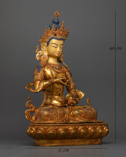 Vajrasattva Statue side view seated on lotus pedestal with traditional Newari craftsmanship