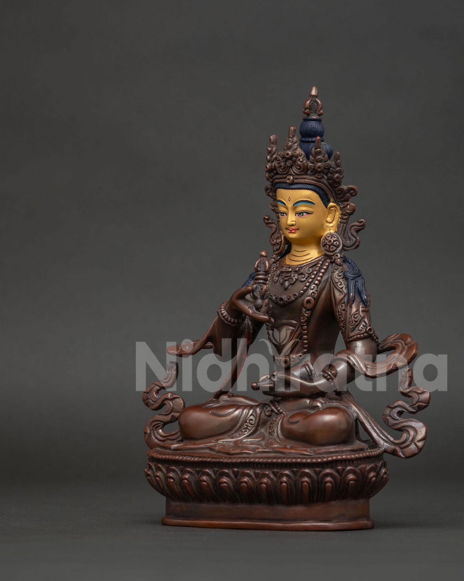 Vajrasattva Statue Side View Vajraparyanka Posture Silk Garments Buddhist Deity.