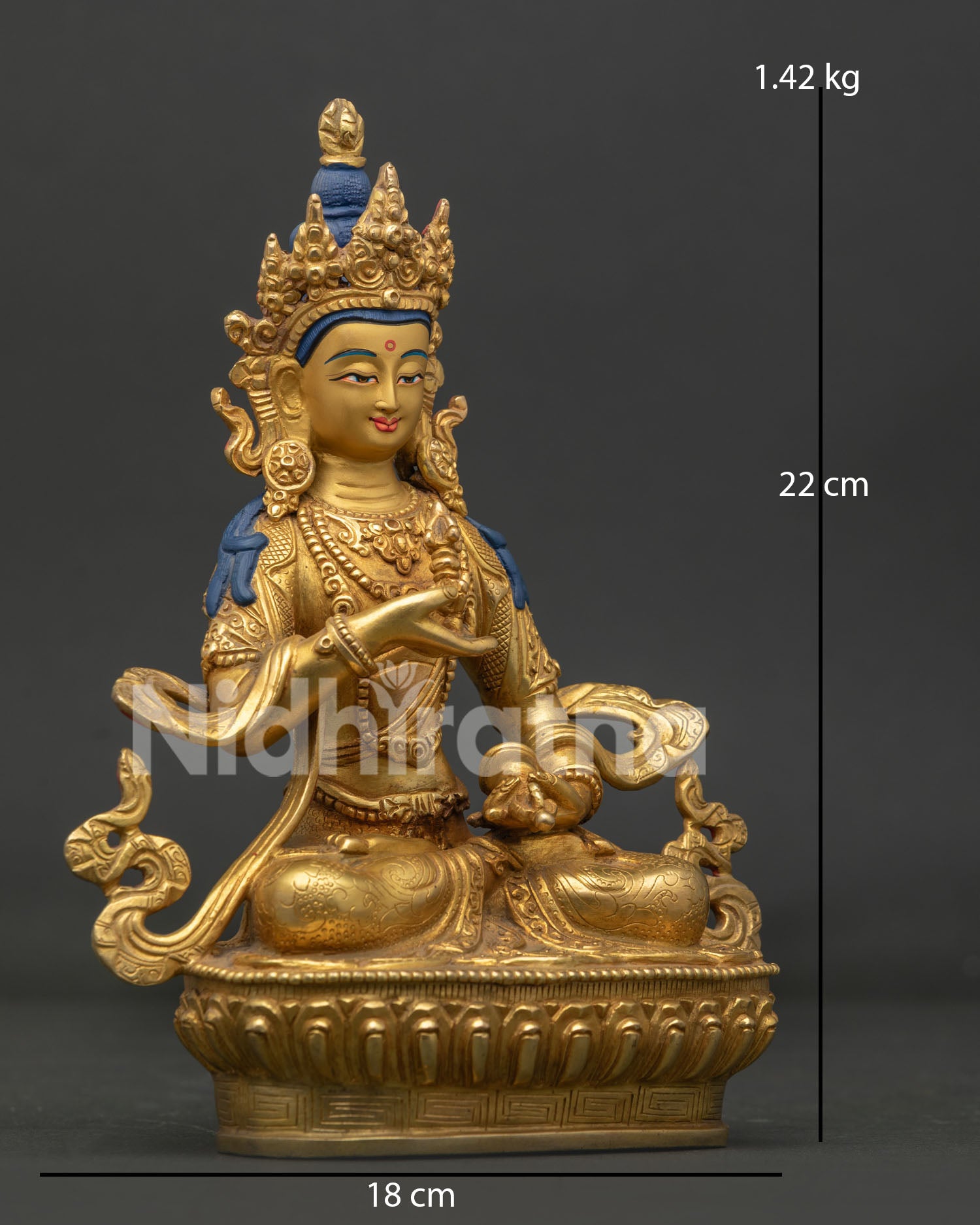 Vajrasattva Statue side view with celestial scarf floral garment and ritual bell