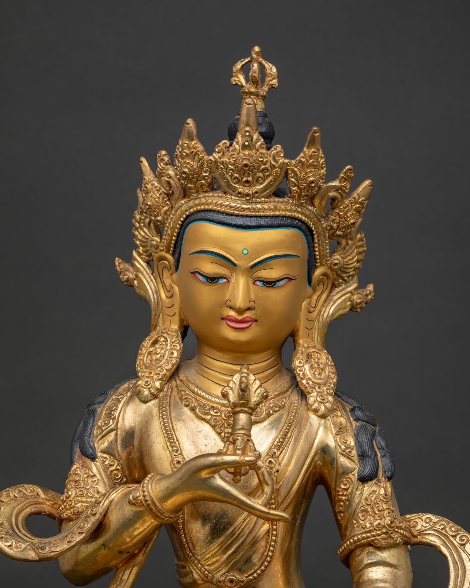 Vajrasattva Statue with 24K gold fire gilded copper and gold painted face