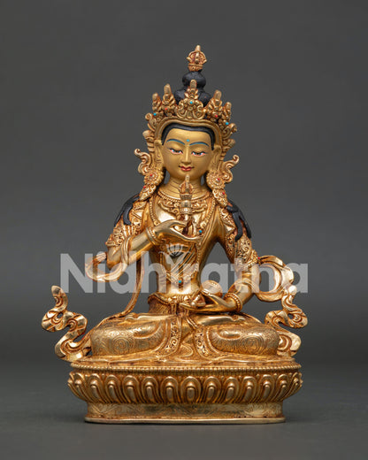 Vajrasattva Statue with 24K Gold Gilding and Semi Precious Stones, Crafted in Nepal