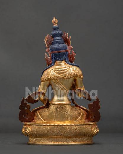 Vajrasattva statue with gold gilded copper celestial scarf floral motifs and traditional ornamentation.
