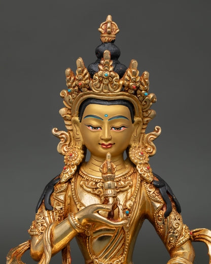 Vajrasattva Statue with Gold Painted Face and Intricate Himalayan Buddhist Details