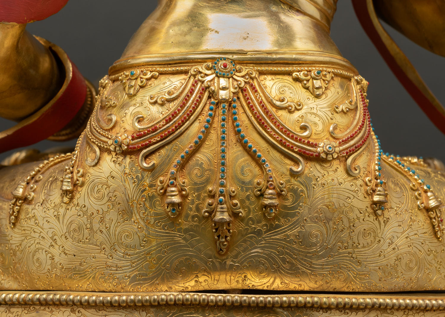 Vajrasattva waist ornament detail hand-chased jeweled sash gold gilded Tibetan deity