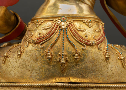 Vajrasattva waist ornament detail hand-chased jeweled sash gold gilded Tibetan deity