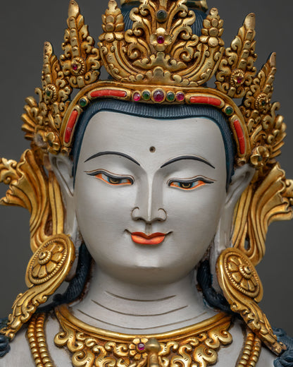 Vajrasattva white complexion serene face gold crown turquoise inlay Newari statue Nepal