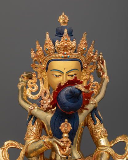 Vajrasattva with Consort detailed face semi precious stones and floral robes.