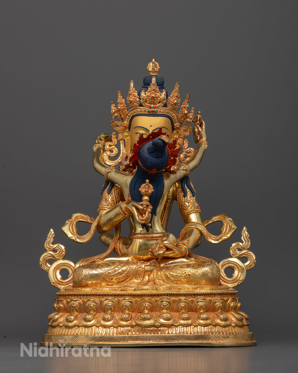 Vajrasattva with Consort Statue gold fire gilded copper sculpture from Nepal.