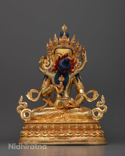 Vajrasattva with Consort Statue gold fire gilded copper sculpture from Nepal.