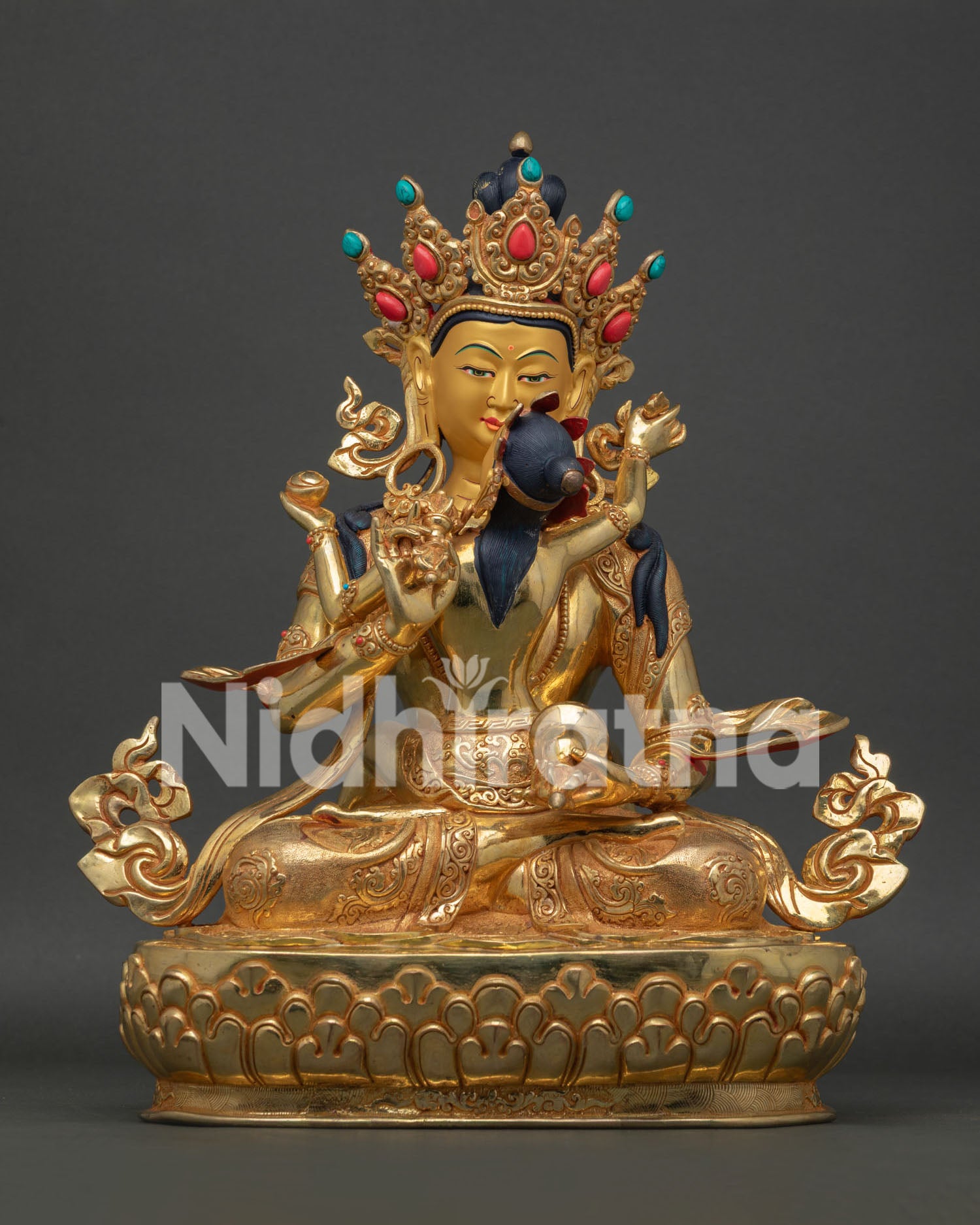 Vajrasattva with Consort Vajragarvi Statue Handmade in Nepal with 24K Gold Fire Gilding Front View