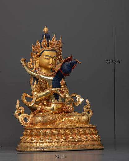 Vajrasattva Yab Yum Statue double lotus pedestal and five jeweled crowns.