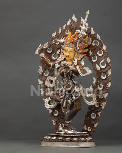 Vajravarahi Dorje Phagmo statue left side view detailed oxidized copper finish ritual weapons garland fifty heads art