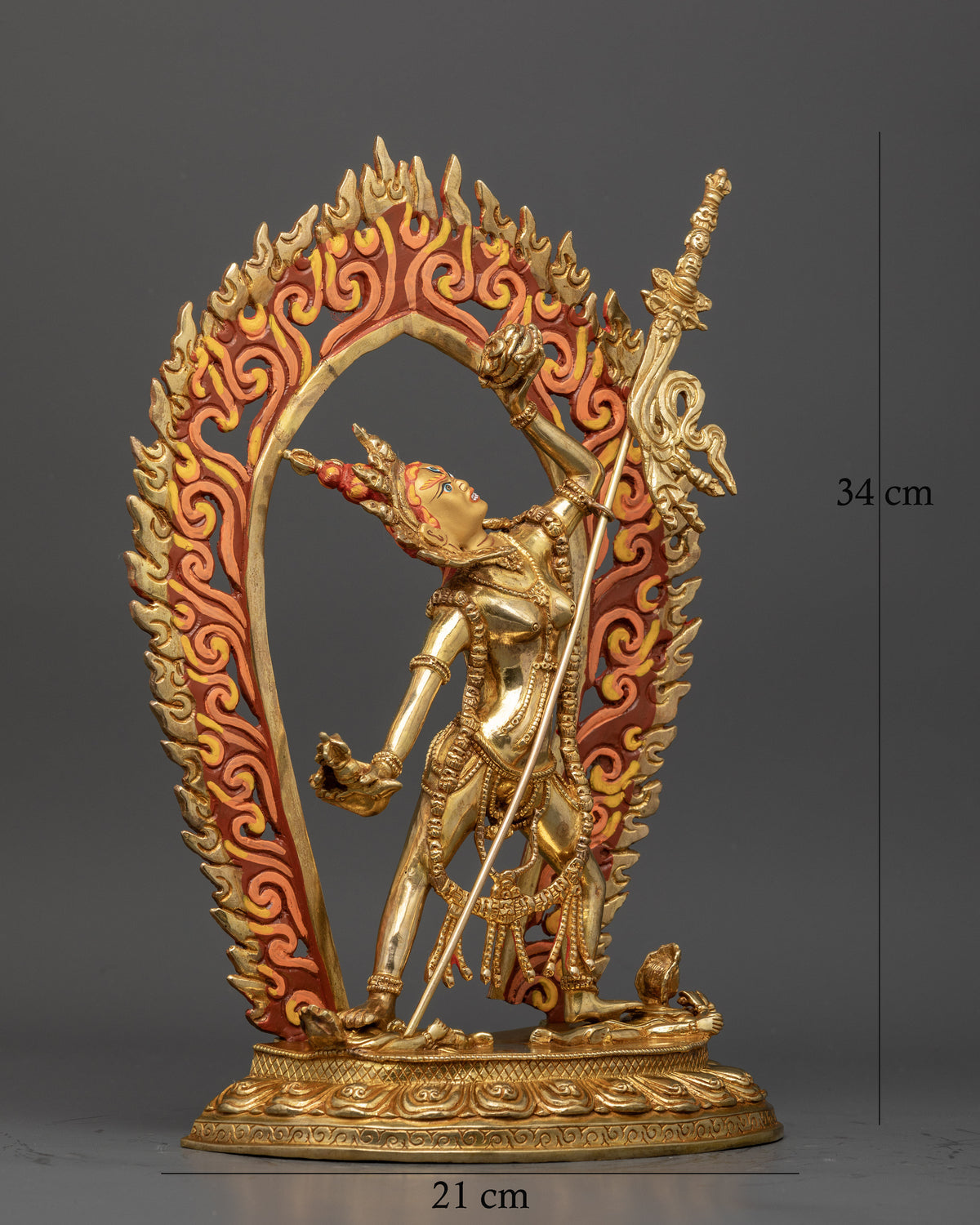 Vajrayogini Buddhist statue wearing five skull crown and skull garland.