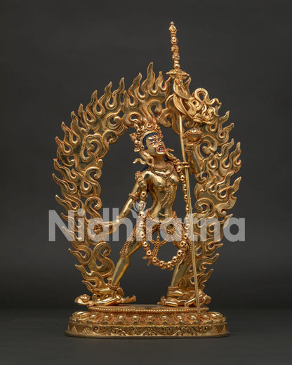 Vajrayogini Statue Front View Gold Fire Gilded Copper Himalayan Art.