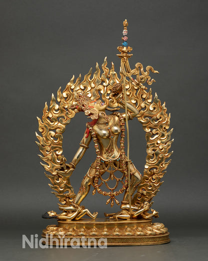 vajrayogini statue front view gold fire gilded copper tantric dakini nepal