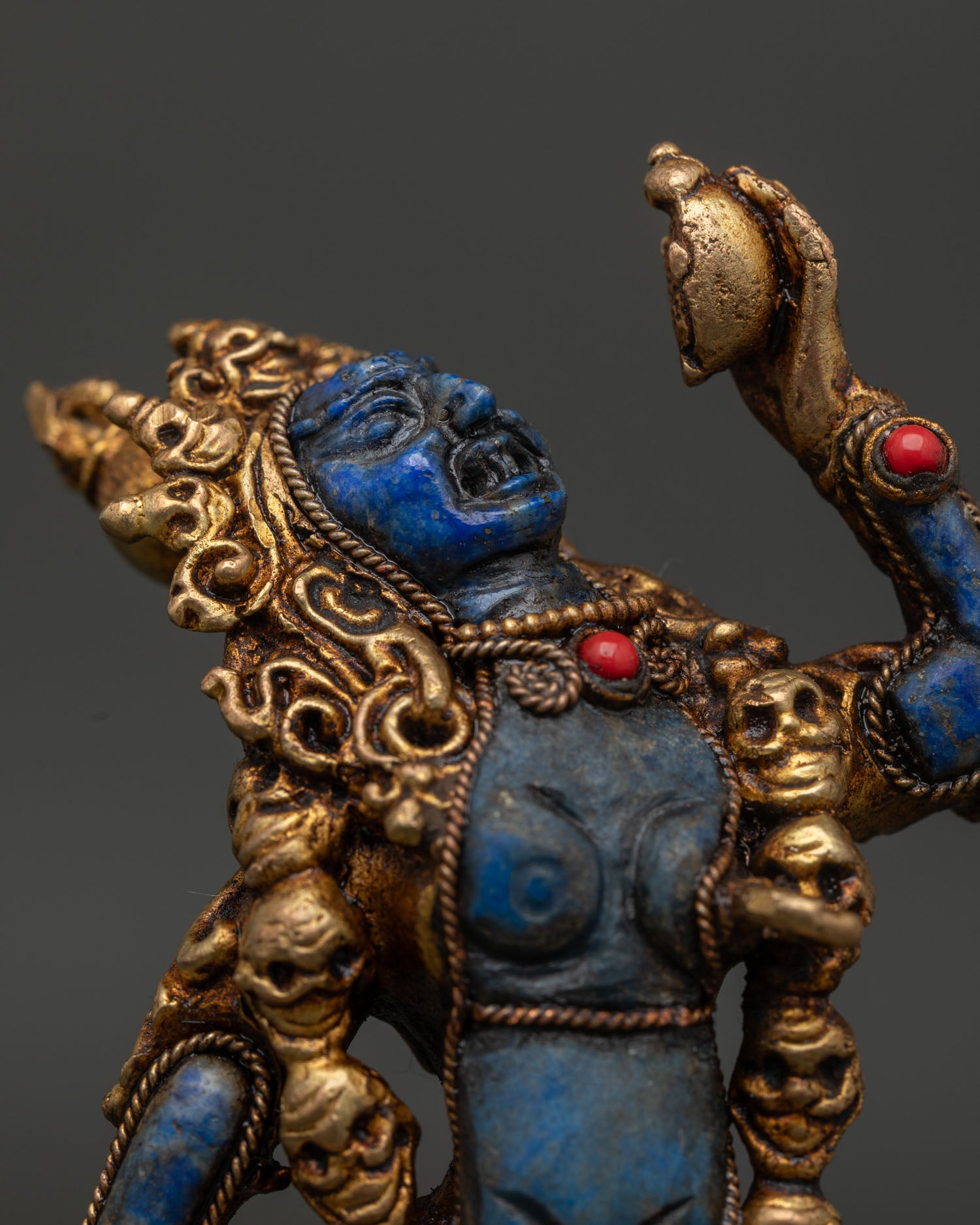 Vajrayogini Statue, highlighting coral stone inlays and intricate sacred ornaments