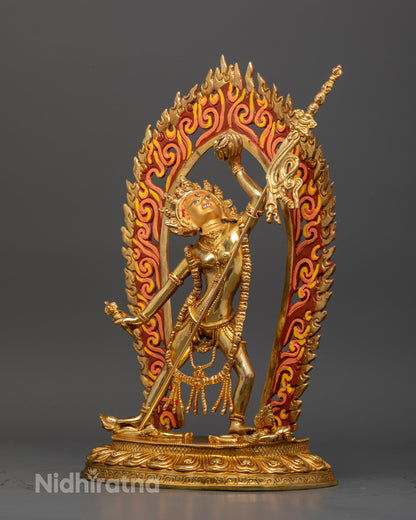 Vajrayogini statue holding kartika knife and skull cup with khatvanga trident.