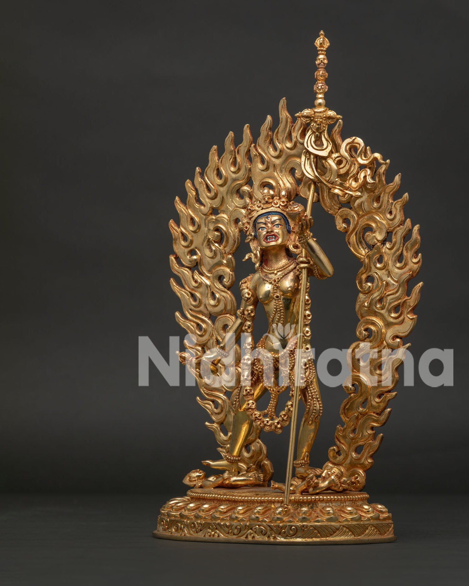 Vajrayogini Statue Khatvanga Trident Blazing Halo Himalayan Sculpture.