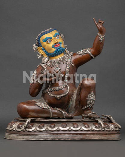 Virupa Statue with an Oxidized Copper Finish, Silver Plating details and Gold Painted Face from Nepal