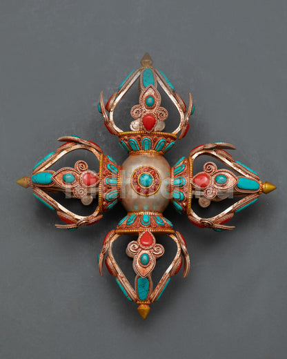 Vishva Vajra Cross Dorje Double Vajra ritual object copper gold Nepal