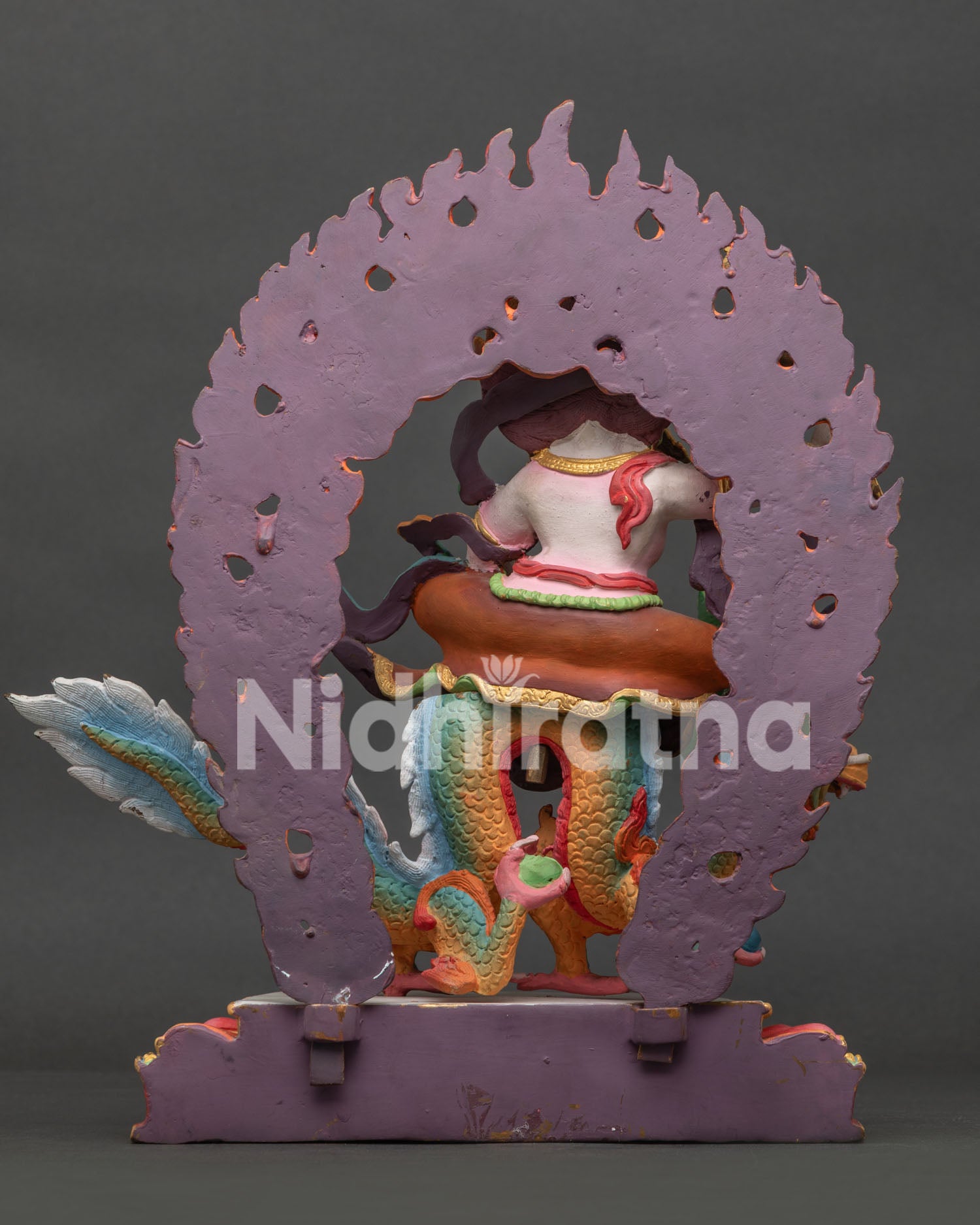 White Dzambhala Statue Handcrafted by Newari Artisans Patan Nepal Side View.