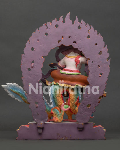 White Dzambhala Statue Handcrafted by Newari Artisans Patan Nepal Side View.