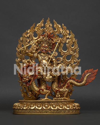 White Dzambhala statue, handcrafted in Nepal with 24K fire gilded gold