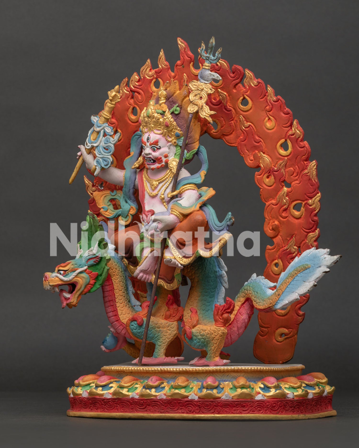 White Dzambhala Statue Jewel Spitting Mongoose Wealth Deity Sculpture.