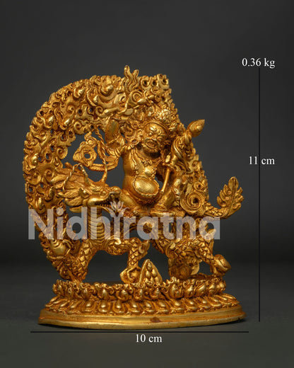 White Dzambhala Statue Seated on Dragon Kubera with Double Lotus Pedestal.