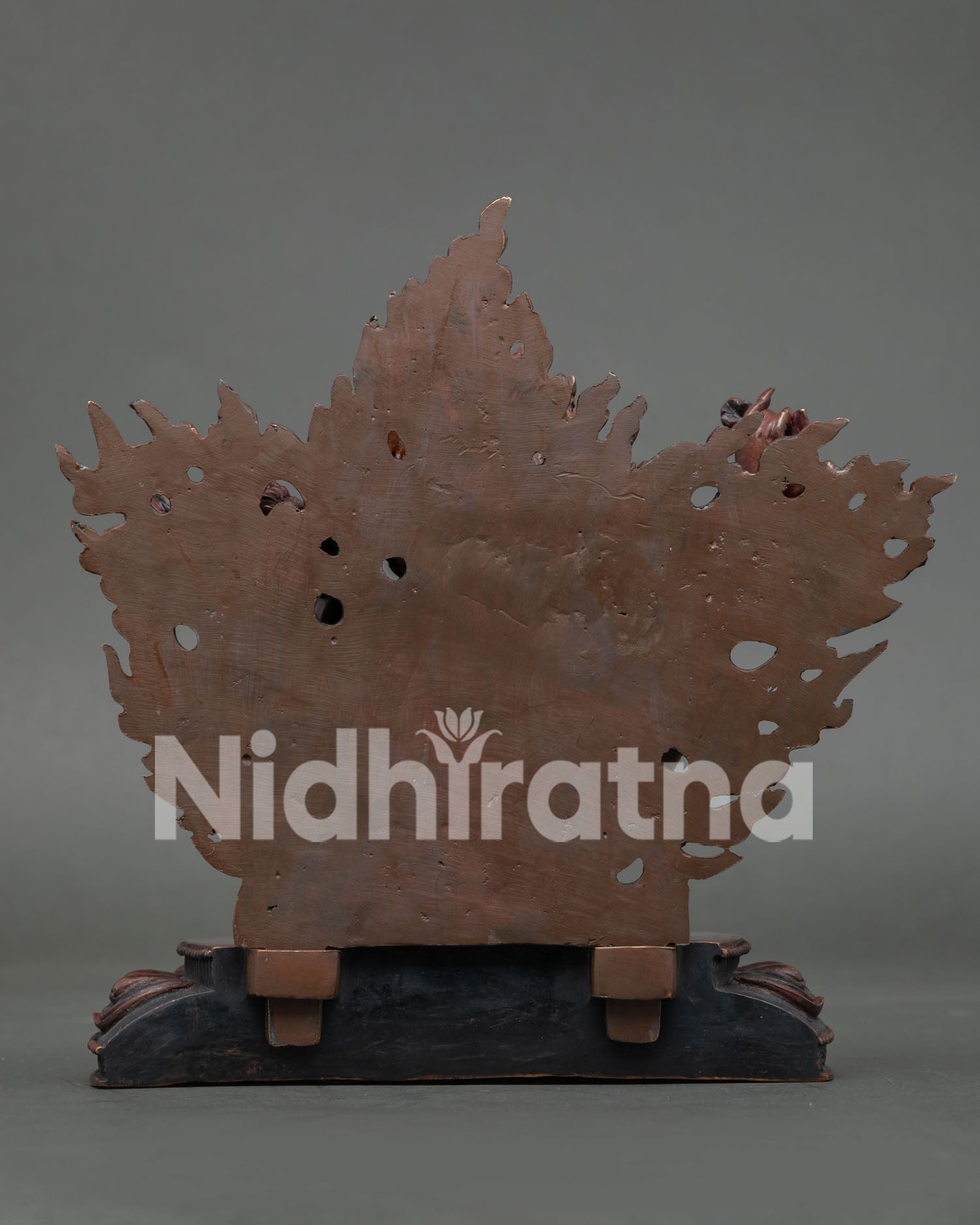 White Khechari Vajrayogini Statue Back View with Flaming Aureole and Lotus Pedestal Details