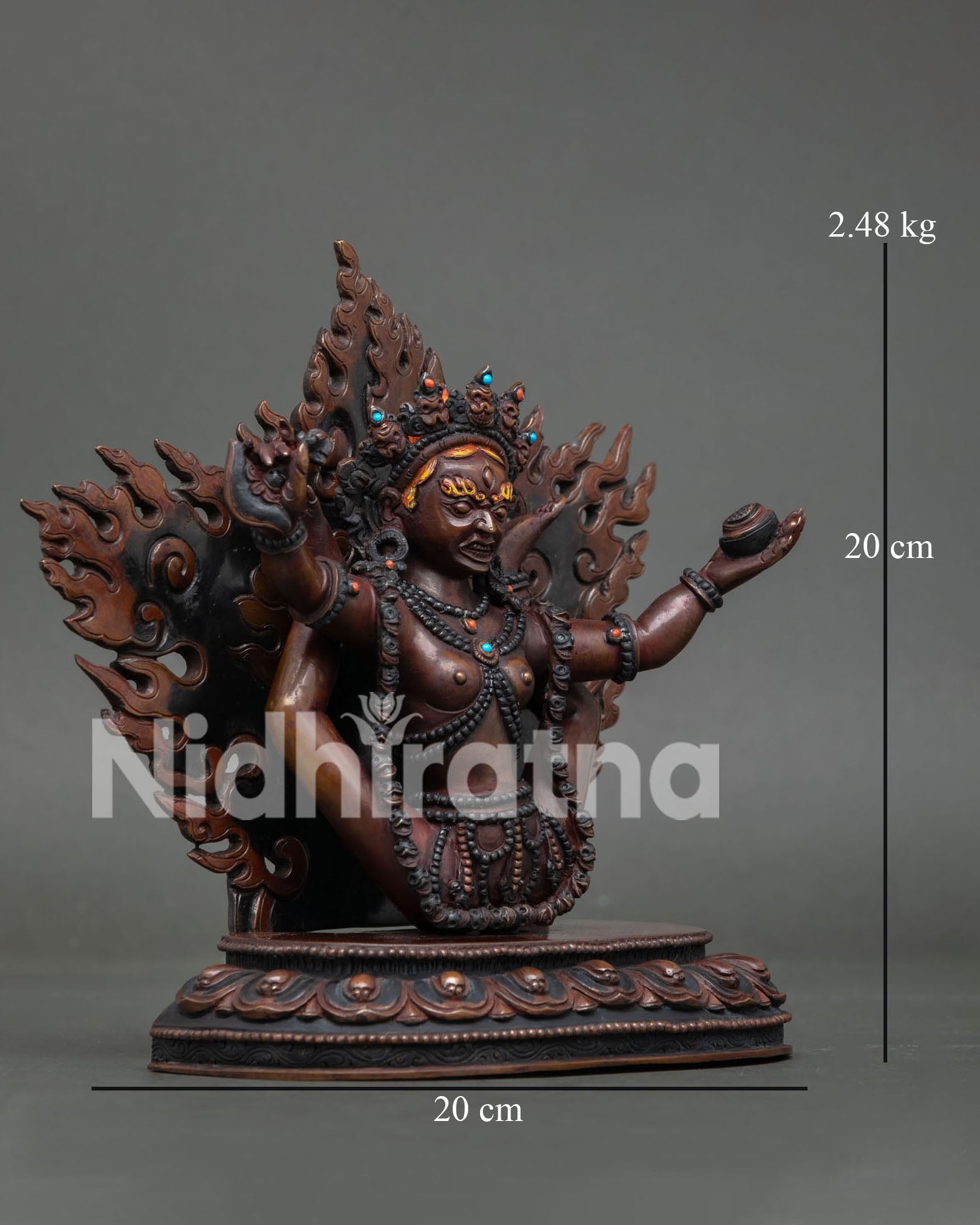 White Khechari Vajrayogini Statue Right Side View Handcrafted Nepalese Oxidized Copper Artwork