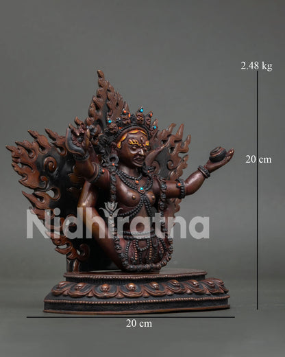 White Khechari Vajrayogini Statue Right Side View Handcrafted Nepalese Oxidized Copper Artwork