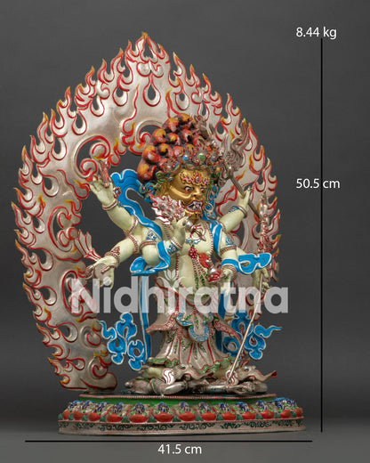 White Mahakala Copper Statue – 50.5cm height, 41.5cm width, handcrafted Nepal