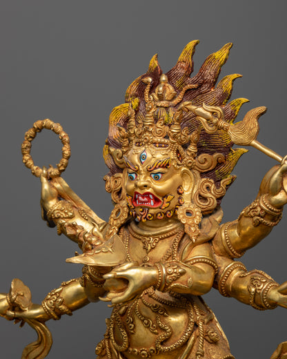 White Six Armed Mahakala Statue handcrafted by a Newari artist from Patan Nepal.