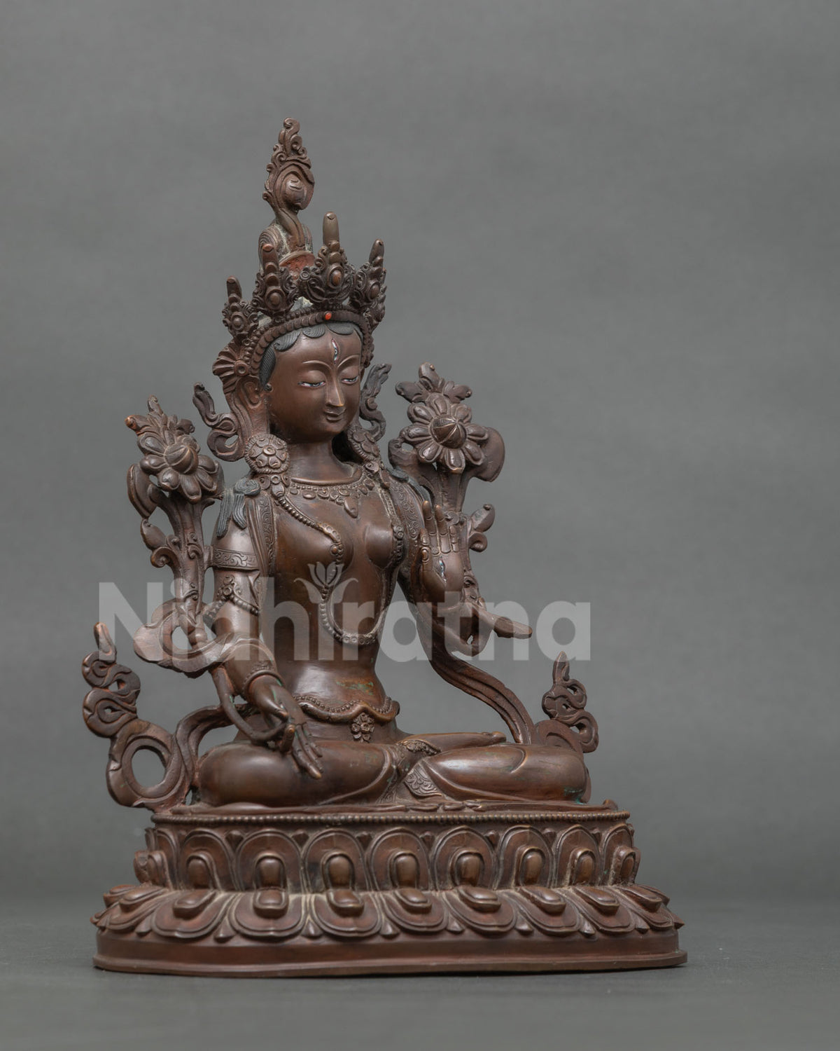 White Tara Buddhist Statue Seven Eyes Forehead Palms Soles Double Lotus Pedestal.