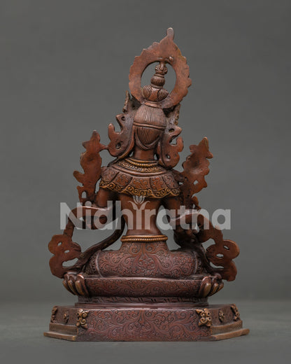White Tara Buddhist statue with seven eyes handcrafted Nepalese metal sculpture.