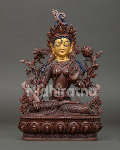 White Tara Buddhist Statue with Seven Eyes on Lotus Pedestal.