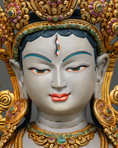 white tara face close up with seven eyes and compassionate expression details